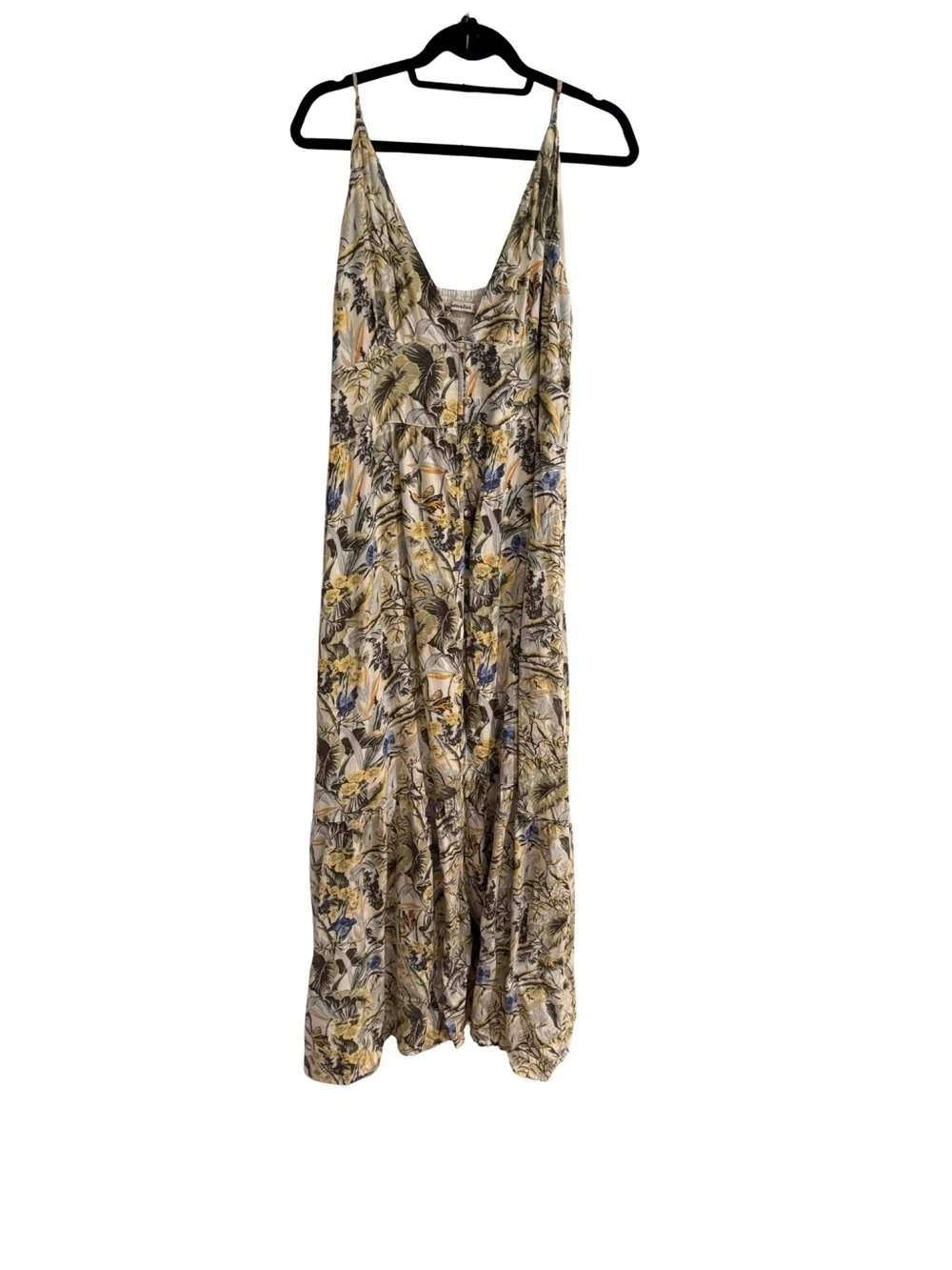 Abercrombie & Fitch Floral Boho Maxi Dress in Yellow and Beige with Blue Accents